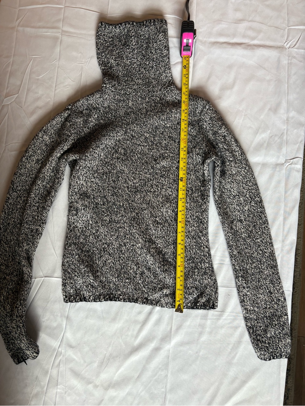 Moda International Marled Turtleneck Sweater Black White Size S- Silk & Wool